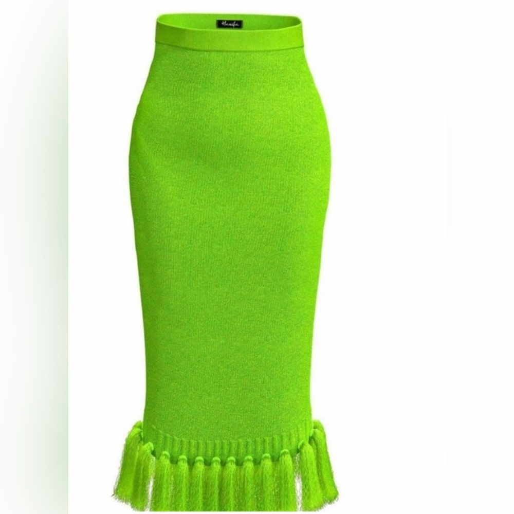 Hanifa Official NINA Bright Green Fringe Knit Skirt